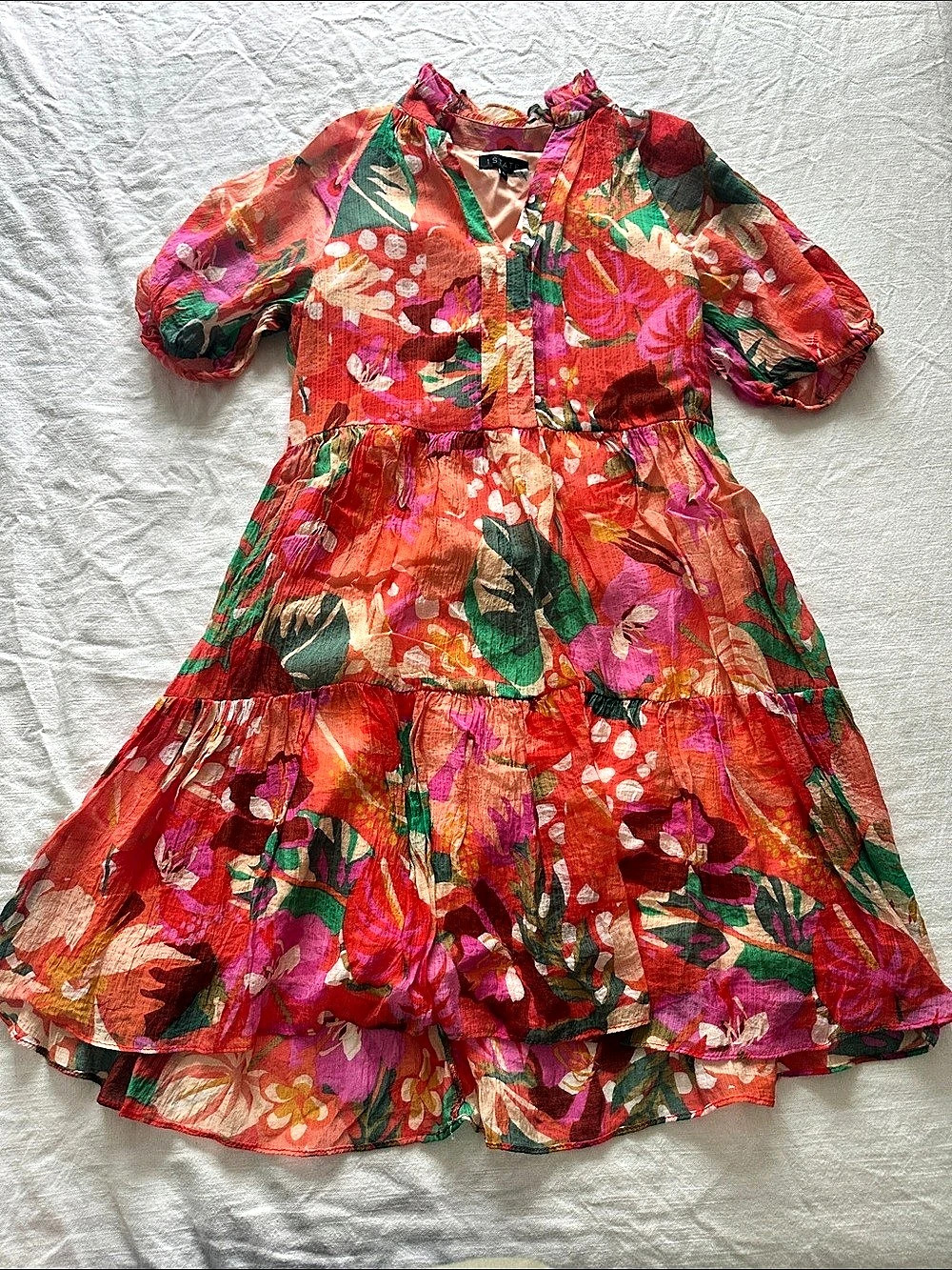 1.STATE Floral Midi Dress in Red & Pink Size XS